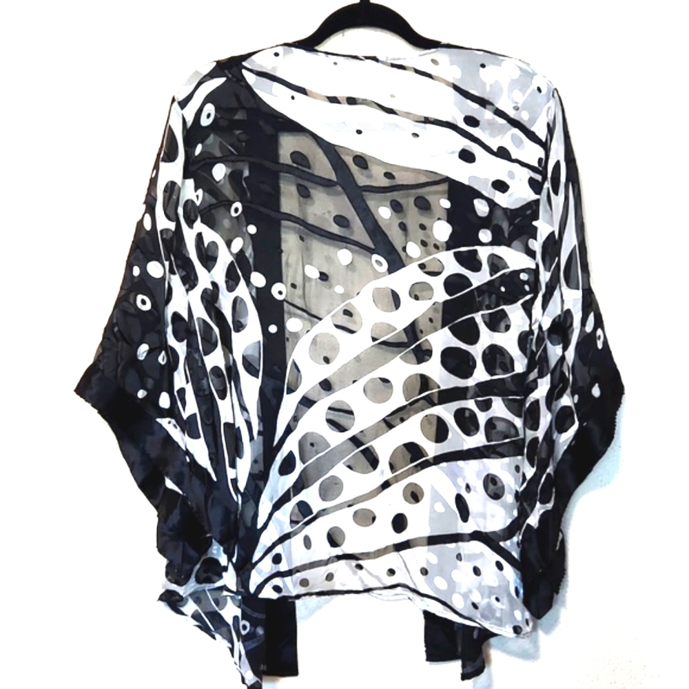 Sheer Black and White Polka Dot Kimono Cardigan - Picture 11 of 12